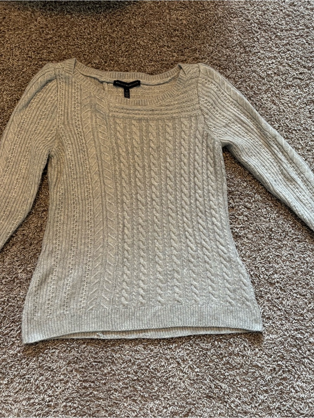 White House Black Market Gray Cable Knit Scoop Neck Sweater